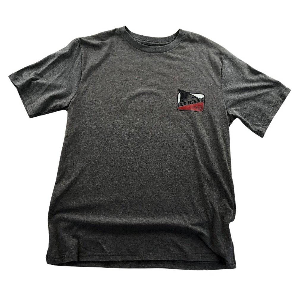 Huk Mens Fishing Shirt Medium Gray Short Sleeve Graphic Print Casual Tee Classic